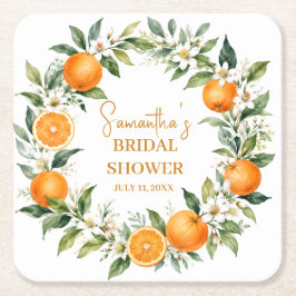 Posavasos Cuadrado De Papel Regalo de ducha nupcial de cítrico naranja Main Sq
