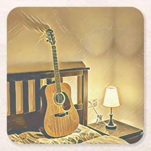 Posavasos Cuadrado De Papel Regalo de guitarra acústica