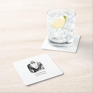 Posavasos Cuadrado De Papel Regalo de montaña rusa personalizado para Groomsma