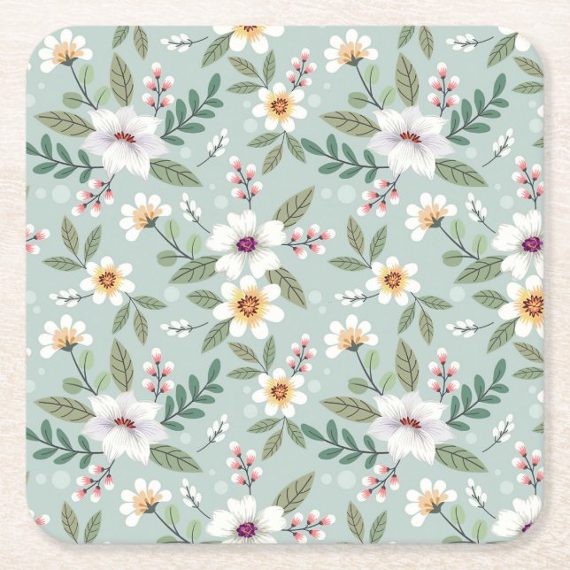 Posavasos Cuadrado De Papel Regalo de Navidad Flores dibujadas a mano con colo (Anverso)