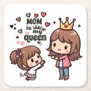 Posavasos Cuadrado De Papel Regalo del Día de la Madre Mamá es mi reina