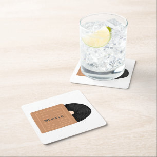 Posavasos Cuadrado De Papel Regalo para amante de la música en vinilo retro