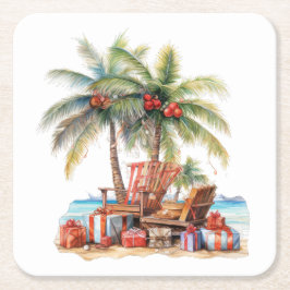 Posavasos Cuadrado De Papel Regalos bajo la palmera