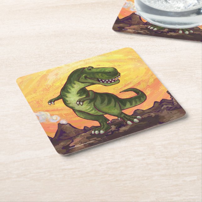 Posavasos Cuadrado De Papel Regalos y accesorios de tiranosaurio (En perspectiva)