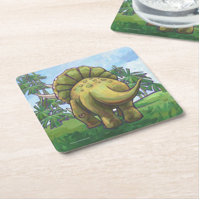Posavasos Cuadrado De Papel Regalos y accesorios de Triceratops (En perspectiva)
