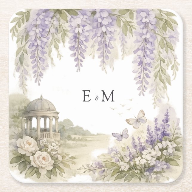 Posavasos Cuadrado De Papel Regency Wisteria Wedding (Anverso)