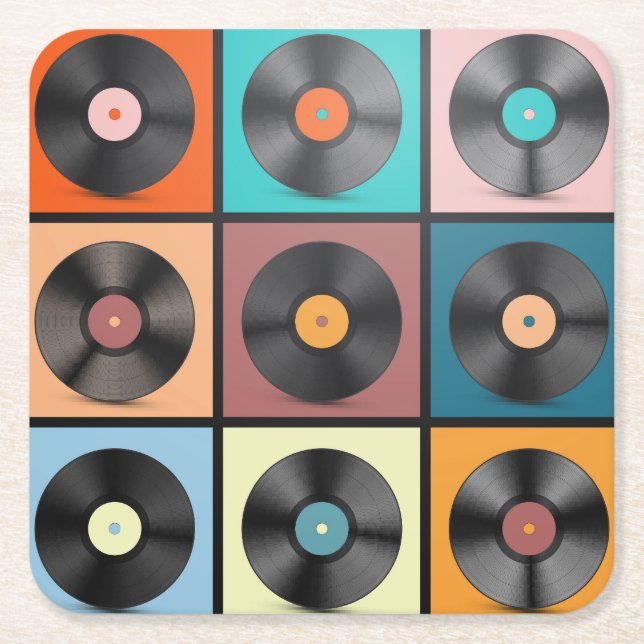 Posavasos Cuadrado De Papel Registros de vinilo: retro conjunto LP. (Anverso)