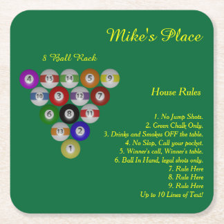 Posavasos Cuadrado De Papel Reglas de la casa 10 del billar