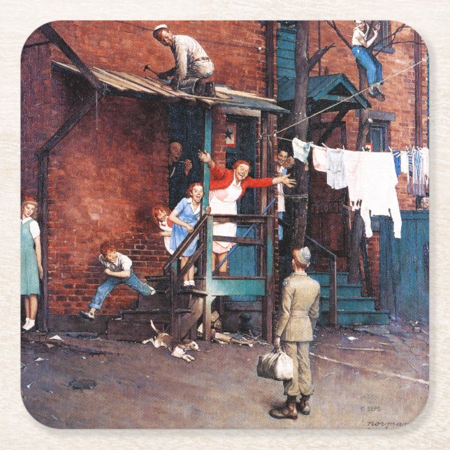 Posavasos Cuadrado De Papel Regreso a casa (Anverso)