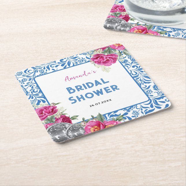 Posavasos Cuadrado De Papel Reina bailarina Mamma Mia Disco Ducha de novia (En perspectiva)