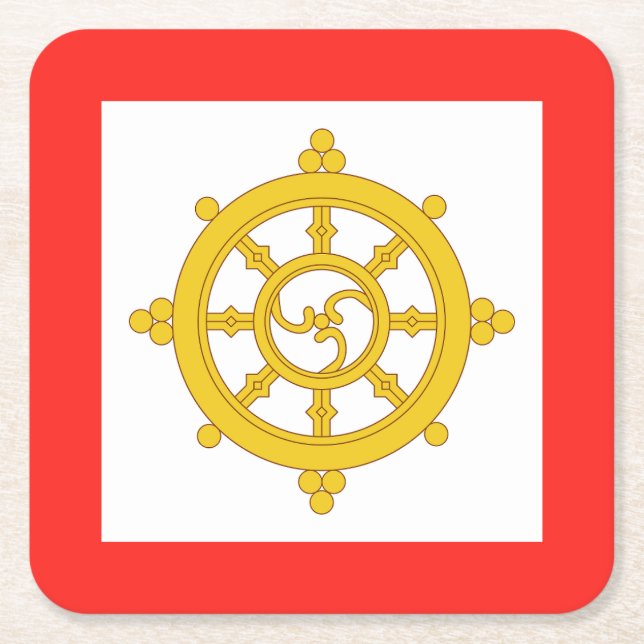 Posavasos Cuadrado De Papel Reino de la Bandera Sikkim (Anverso)