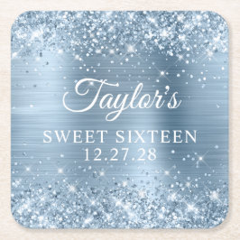 Posavasos Cuadrado De Papel Relieve metalizado azul claro Purpurinoso dulce di