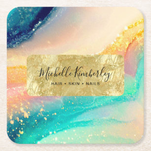 Posavasos Cuadrado De Papel Relieve metalizado dorado acuático elegante