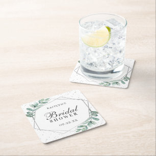 Posavasos Cuadrado De Papel Relieve metalizado plateado geométrico Eucalyptus 