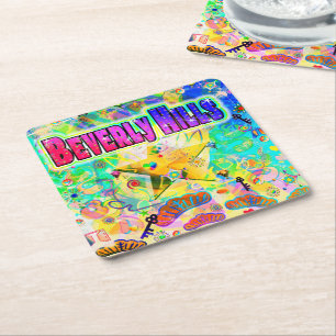 Posavasos Cuadrado De Papel Reloj de la época de Beverly Hills Coaster