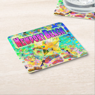 Posavasos Cuadrado De Papel Reloj de Newport Beach Epoch Hour