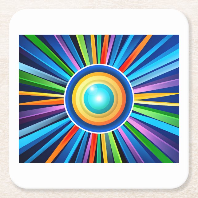 Posavasos Cuadrado De Papel Reloj de pared moderno con sol de arco iris radial (Anverso)