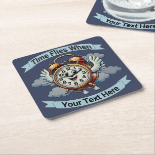 Posavasos Cuadrado De Papel Reloj de vuelo personalizable "El tiempo vuela cua