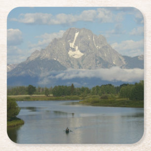 Posavasos Cuadrado De Papel Remo en kayak en el Parque Nacional Grand Teton