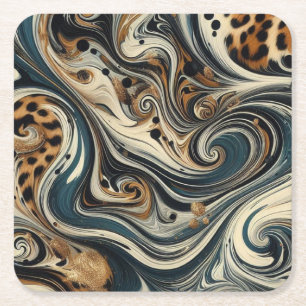 Posavasos Cuadrado De Papel Remolino de estampado de leopardo abstracto