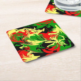 Posavasos Cuadrado De Papel Remolinos rojos, amarillos, negros y verdes