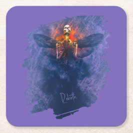 Posavasos Cuadrado De Papel Renacimiento. Esqueleto con alas levantándose