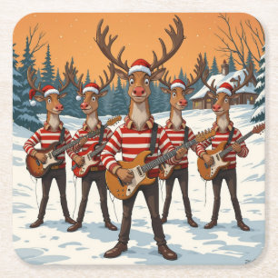 Posavasos Cuadrado De Papel “Renes tocando la guitarra para Navidad” trae un 
