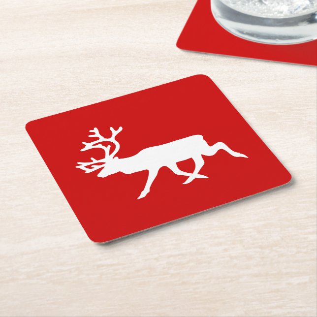 Posavasos Cuadrado De Papel Reno blanco / Silhouette Caribou (En perspectiva)