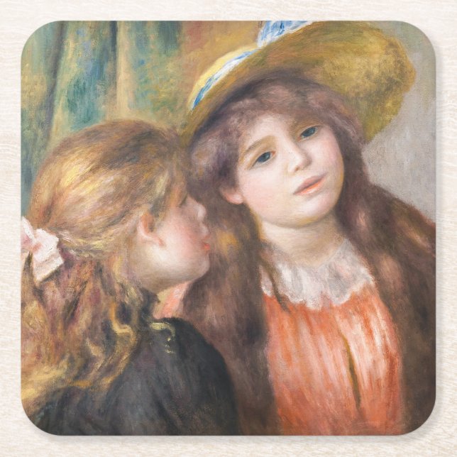 Posavasos Cuadrado De Papel Renoir - Retrato de dos niñas pequeñas (Anverso)