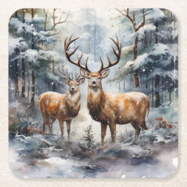 Posavasos Cuadrado De Papel Renos en invierno Maravilla