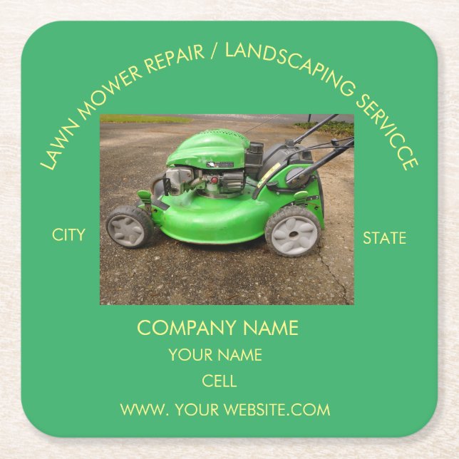Posavasos Cuadrado De Papel Reparación de cortadoras de césped/paisajismo (Anverso)