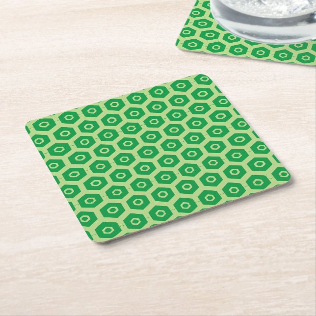 Posavasos Cuadrado De Papel Reparación de papel - Hexageres verdes (En perspectiva)