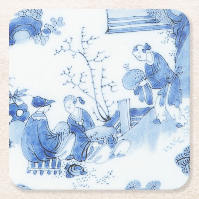 Posavasos Cuadrado De Papel Repro Delft Tile Blue Chinoiserie (Anverso)