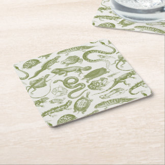 Posavasos Cuadrado De Papel Reptiles y Anfibios Animales Patrón Goblincore