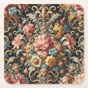 Posavasos Cuadrado De Papel Réquiem por Arcana – Diseño floral gótico