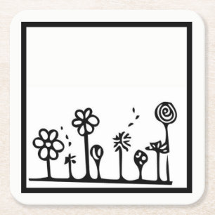 Posavasos Cuadrado De Papel Residuo de patrón floral