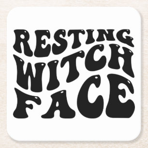 Posavasos Cuadrado De Papel Resting Witch Face-Halloween-Spooky-Scary-Funny