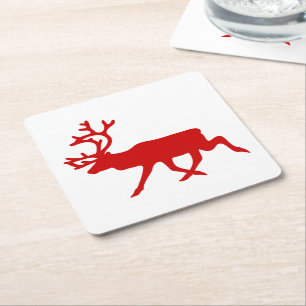 Posavasos Cuadrado De Papel Resto Rojo / Silhouette Caribou