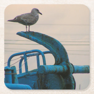 Posavasos Cuadrado De Papel Restos de la gaviota en el ancla de la nave el  