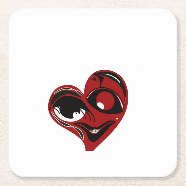 Posavasos Cuadrado De Papel Resumen, corazón rojo (Anverso)