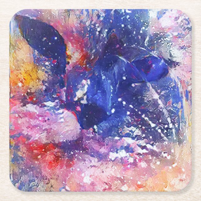 Posavasos Cuadrado De Papel Resumen Cósmico de Dreamscape Cat (Anverso)