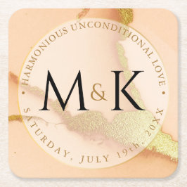 Posavasos Cuadrado De Papel Resumen de coral moderno 💡 Boda de aceite de tint