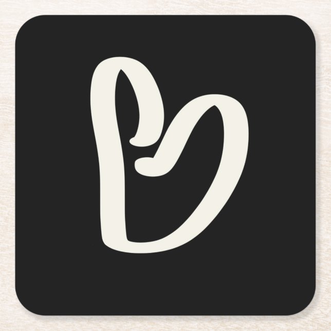 Posavasos Cuadrado De Papel Resumen de corazón blanco sobre negro (Anverso)