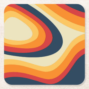 Posavasos Cuadrado De Papel Resumen de diseño de ondas de estilo retro
