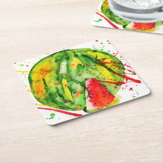 Posavasos Cuadrado De Papel Resumen de la sandía acuática brillante (En perspectiva)