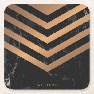 Posavasos Cuadrado De Papel Resumen de oro del mármol negro
