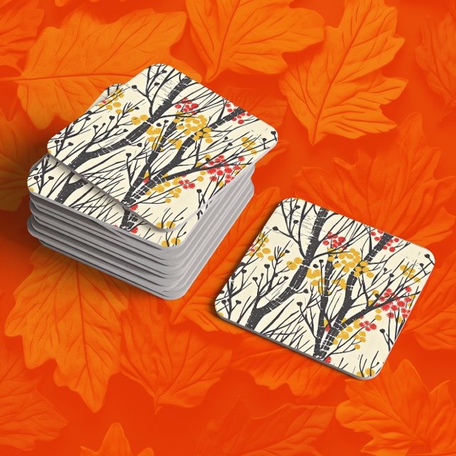 Posavasos Cuadrado De Papel Resumen de otoño moderno escandinavo (Subido por el creador)