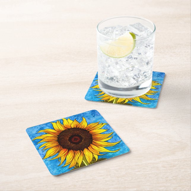 Posavasos Cuadrado De Papel Resumen de pintura de girasol (In situ)