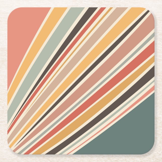 Posavasos Cuadrado De Papel Resumen de rayas de estilo retro diagonal (Anverso)