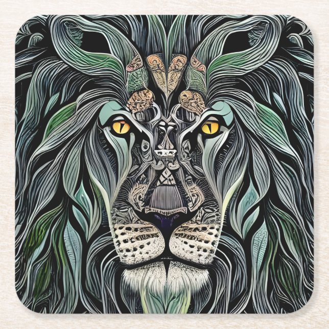 Posavasos Cuadrado De Papel Resumen de Shabby Chic King Lion (Anverso)